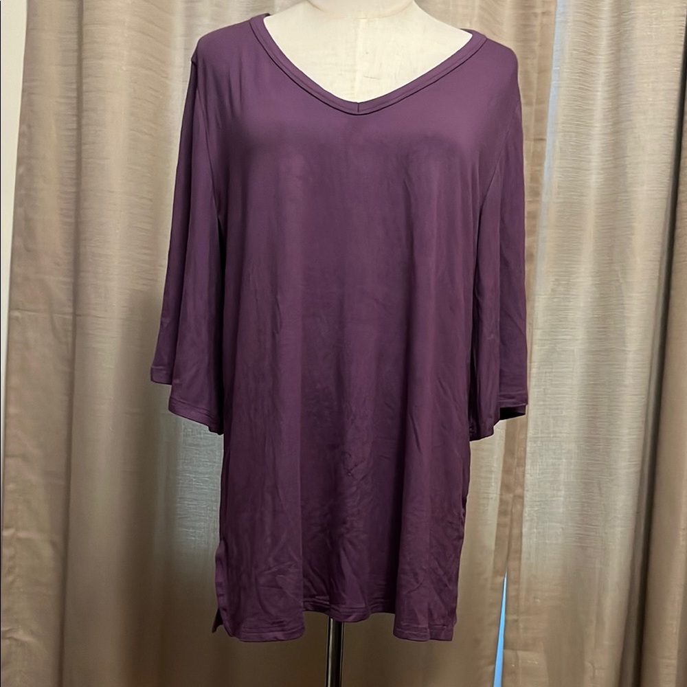 Purple 3/4 Sleeve Relaxed Tunic Womens XL